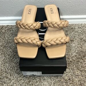 Vici nude beige braided kitten heel sandals